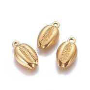 304 Stainless Steel Pendants, Cowrie Shell Shape, Golden, 18.7~19x10.5x3.4~3.5mm, Hole: 2mm(STAS-I105-36G)
