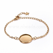 304 Stainless Steel Bracelet Making, with Lobster Claw Clasps, Cable Chains and Flat Round Cabochon Settings, Golden, Tray: 16mm, 5-5/8 inch(14.4cm)(STAS-L248-006G)