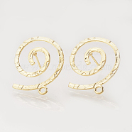 Brass Stud Earring Findings, with Loop, Vortex, Nickel Free, Real 18K Gold Plated, 24x22mm, Hole: 1.5mm, Pin: 0.8mm(KK-R058-187G)
