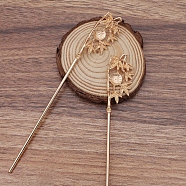 Iron Hair Stick Findings, with Alloy Cabochons Setting, Bamboo, Light Gold, 155x22x6mm(OHAR-PW0001-281KCG)