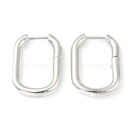 Brass Huggie Hoop Earrings, Long-Lasting Plated, Rectangle, Platinum, 24x18x3.5mm, Pin: 1mm(EJEW-L234-027A-P)