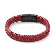 Microfiber Leather Braided Cord Bracelets Braided Cord Bracelets, with 304 Stainless Steel Magnetic Clasp, Rectangle, Red, 8-5/8 inch(22cm), 12x6mm(BJEW-E345-03D)