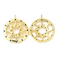Brass Micro Pave Cubic Zirconia Pendants, Flat Round with Sun, Real 18K Gold Plated, 18x15x3mm, Hole: 1.5mm(KK-P236-08G)