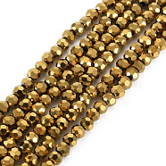 Electroplate Glass Bead Strands, Faceted(32 Facets), Round, Golden Plated, 2~3x2.5mm, Hole: 0.8mm, about 173~175pcs/strand, 16.14 inch~16.34 inch(41cm~41.5cm)(EGLA-R042-2mm-03)