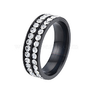 Crystal Rhinestone Double Line Finger Ring, 201 Stainless Steel  Jewelry for Women, Electrophoresis Black, Inner Diameter: 17mm(RJEW-N043-23E)