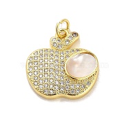 Brass Micro Pave Clear Cubic Zirconia Pendants, with Shell, Real 18K Gold Plated, Apple, 18.5x18x4mm, Hole: 3.5mm(KK-K365-14A-G)
