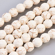 Natural Magnesite Beads Strands, Faceted, Round, Floral White, 8mm, Hole: 1mm, about 46pcs/strand, 15.74 inch(TURQ-L017-8mm-02A)