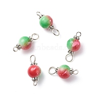 Spray Painted Resin Connector Charms, with Iron Loops, Two Tone, Red & Green, Round, Antique Silver, 19.5x8.5mm, Hole: 2~3mm(PALLOY-JF01871-02)