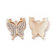 Alloy Crystal Rhinestone Pendants, Butterfly Charms, Light Gold, 22x17.5x3mm, Hole: 1.6mm(FIND-C019-21KCG)