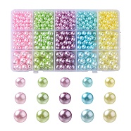 605Pcs 15 Style Spray Painted ABS Plastic Imitation Pearl Beads, Round, Mixed Color, 6~10x5.5~9.5mm, Hole: 1.8~2mm(OACR-YW0001-34)