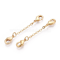 Brass Cable Chain Chain Extender, End Chains with Double Lobster Claw Clasps, Real 18K Gold Plated, 25~30x2mm(KK-ZX024-37G-A)