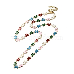 Colorful Enamel Butterfly Link Chain Necklace, Ion Plating(IP) 304 Stainless Steel Jewelry for Women, Golden, 19.88 inch(50.5cm)(NJEW-C037-02G)