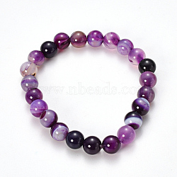 Natural Striped Agate/Banded Agate Beaded Stretch Bracelets, Dyed, Round, Purple, 2-1/8 inch(55mm)(X-BJEW-Q692-03C)
