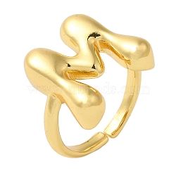 Initials Brass Open Cuff Ring for Women, Letter M, 16.5x16mm, Adjustable(RJEW-N046-02M-G)