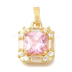 Brass Micro Pave Cubic Zirconia Pendants, Square Charms, Real 18K Gold Plated, 16x13x5mm, Hole: 5.5x3.5mm(KK-K389-044G)