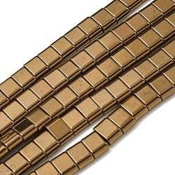 Electroplated Non-magnetic Synthetic Hematite Beads Strands, Rectangle, 2-Hole, Dark Goldenrod, 6x4x3mm, Hole: 1.2mm, about 95pcs/strand, 15.35 inch(39cm)(G-C106-B02-13B)