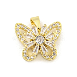 Butterfly Charms Rack Plating Brass Clear Cubic Zirconia Pendants, Rotatable Flower, Long-Lasting Plated, Lead Free & Cadmium Free, Real 18K Gold Plated, 11.5x14x7mm, Hole: 5x3mm(KK-M291-03G)