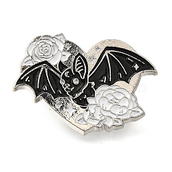 Black Bat Enamel Pins, Halloween Alloy Brooches for Backpack Clothes, Platinum, 21.5x30mm(JEWB-A027-01C)