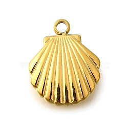 304 Stainless Steel Charms, Ion Plating(IP), Shell Shape Charm, Real 14K Gold Plated, 12.5x10x3mm, Hole: 1.4mm(STAS-K263-84G)