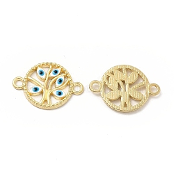 Alloy Enamel Connector Charms, Flat Round Tree Links with Evil Eye, Golden, Nickel, White, 16.5x23.5x2mm, Hole: 2mm(FIND-H039-18G-B)