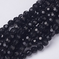 Faceted Glass Round Beads Strands, Black, about 8mm in diameter, hole: 1mm, about 40pcs/strand, 13 inch(X-GF8mmC27)