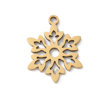 Christmas 201 Stainless Steel Pendants, Snowflake Charm, Laser Cut, Ion Plating(IP), Real 18K Gold Plated, 18x13.5x1mm, Hole: 1.5mm