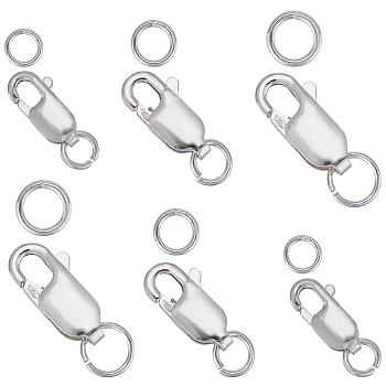 PandaHall Elite 6Pcs 3 Size 925 Sterling Silver Lobster Claw Clasps, 12Pcs Open Jump Ring, Silver, 8.5~12x4~5.5x2~2.5mm, Hole: 0.8~1.4mm, 2Pcs/size