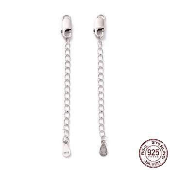 925 Sterling Silver Chain Extenders, with Lobster Claw Clasps & Charms, Teardrop, Antique Silver, 64x2.5mm, Hole: 2.4mm
