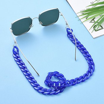 Eyeglasses Chains, Neck Strap for Eyeglasses, with Acrylic Curb Chains, 304 Stainless Steel Jump Rings and Rubber Loop Ends, Royal Blue, 27.56 inch(70cm)