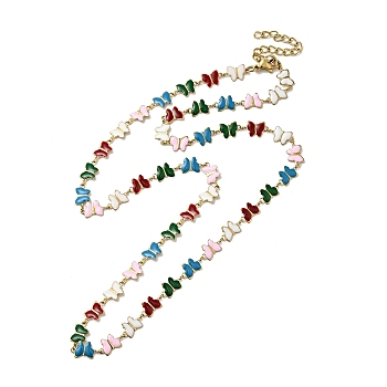 Colorful Enamel Butterfly Link Chain Necklace, Ion Plating(IP) 304 Stainless Steel Jewelry for Women, Golden, 19.88 inch(50.5cm)