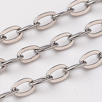 3.28 Feet 304 Stainless Steel Cable Chains, Decorative Chains, Soldered, Flat Oval, Stainless Steel Color, 3x1.6x0.4mm