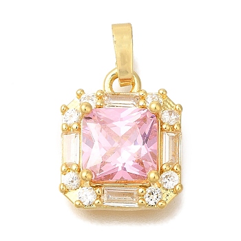 Brass Micro Pave Cubic Zirconia Pendants, Square Charms, Real 18K Gold Plated, 16x13x5mm, Hole: 5.5x3.5mm