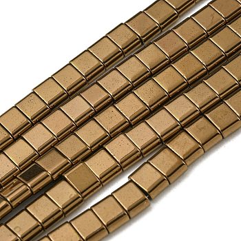 Electroplated Non-magnetic Synthetic Hematite Beads Strands, Rectangle, 2-Hole, Dark Goldenrod, 6x4x3mm, Hole: 1.2mm, about 95pcs/strand, 15.35 inch(39cm)
