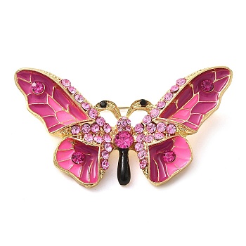 Butterfly Rhinestone Enamel Pins, Alloy Badge for Women, Medium Violet Red, 31.5x56.5x6mm