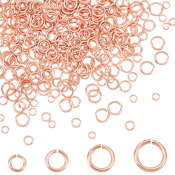 Elite 400Pcs 4 Style Brass Jump Rings, Round Ring, Rose Gold, 3~6x0.5~0.8mm, Inner Diameter: 2~4.4mm, 100pcs/style