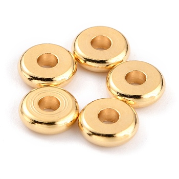 Brass Beads, Long-Lasting Plated, Flat Round, Real 24K Gold Plated, 6x1.7mm, Hole: 2mm