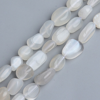Natural Grey Moonstone Beads Strands, Tumbled Stone, Nuggets, 5~13x5~10x3~8mm, Hole: 1mm, about 40~60pcs/strand, 14.57 inch~15.74 inch(37~40cm)