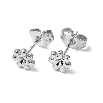 304 Stainless Steel Stud Earring Findings, with Rhinestone Setting and Ear Nuts, Flower, Stainless Steel Color, Fit For 2mm Rhinetstone, 6mm, Pin: 0.7mm
