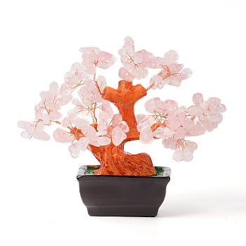 Natural Rose QuartzChips Money Tree Bonsai Display Decorations, for Home Office Decor Good Luck, 140x85x170mm