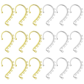 20Pcs 2 Colors Alloy Ear Cuff Findings, with 7 Loops, Ear Wrap Earring Hooks for Non Piercing Earring Making, Golden & Silver, 58x35x2mm, Hole: 2.5mm, 10Pcs/color