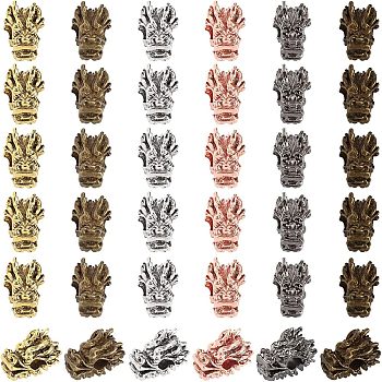 Tibetan Style Alloy Beads, Dragon Head, Mixed Color, 12x7.5x8mm, Hole: 3mm, 6 colors, 6pcs/color, 36pcs/box