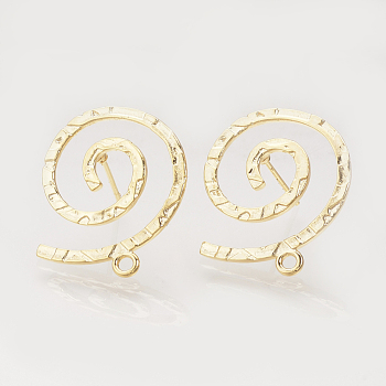 Brass Stud Earring Findings, with Loop, Vortex, Nickel Free, Real 18K Gold Plated, 24x22mm, Hole: 1.5mm, Pin: 0.8mm