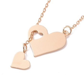302 Stainless Steel Heart Puzzle Pendant Lariat Necklaces, Lariat Y Necklace with Cable Chains for Women, Light Gold, 18.50 inch(47cm)