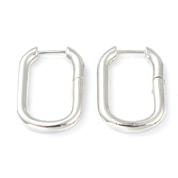 Brass Huggie Hoop Earrings, Long-Lasting Plated, Rectangle, Platinum, 24x18x3.5mm, Pin: 1mm