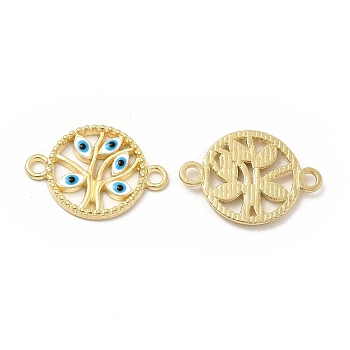Alloy Enamel Connector Charms, Flat Round Tree Links with Evil Eye, Golden, Nickel, White, 16.5x23.5x2mm, Hole: 2mm
