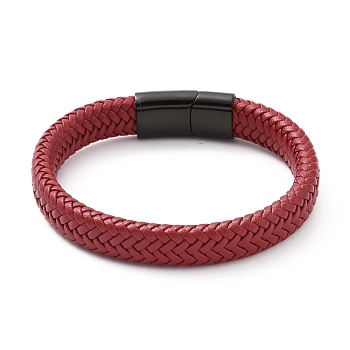 Microfiber Leather Braided Cord Bracelets Braided Cord Bracelets, with 304 Stainless Steel Magnetic Clasp, Rectangle, Red, 8-5/8 inch(22cm), 12x6mm