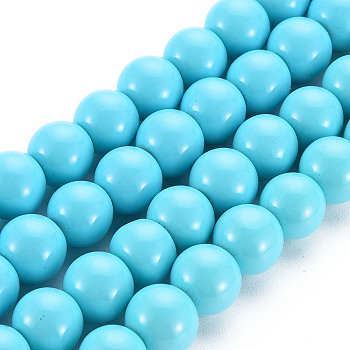 Painted Glass Bead Strands, Baking Paint, Round, Light Sky Blue, 6mm, Hole: 1.3~1.6mm, about 133pcs/strand, 31.4 inch
