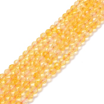 Natural Yellow Quartz Beads Strands, Faceted, Round, 4mm, Hole: 0.9mm, about 92~96pcs/strand, 14.49''(36.8~39.1cm)
