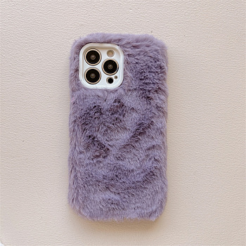 Warm Plush Mobile Phone Case for Women Girls, Plastic Winter Camera Protective Covers for iPhone14 Pro, Medium Purple, 15.4x7.9x1.4cm