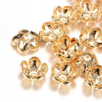 5-Petal Brass Bead Caps, Flower, Light Gold, 13.5x6mm, Hole: 1mm